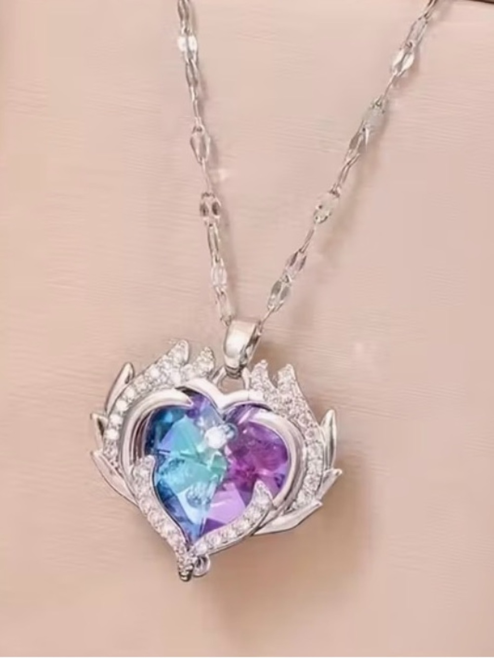 Heart of the Ocean Silver Heart Pendant Necklace with Blue-Purple Crystal - Picture 2 of 11
